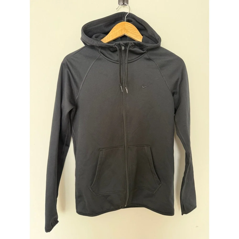 Nike Hoodie Womens XS Dri-FIT Full Zip Training Sweatshirt Black Excellent